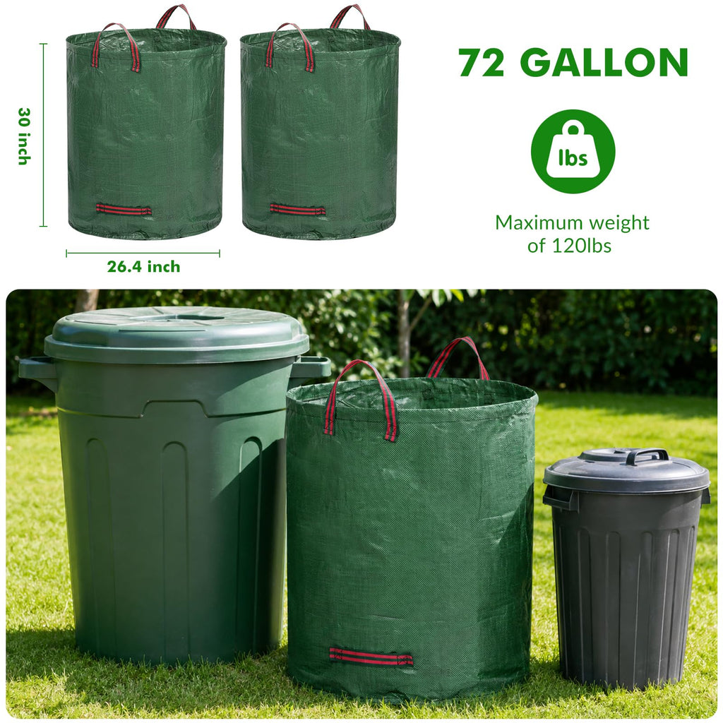 Gixmuoiy Reusable Yard Waste Bags, 72 Gallon Lawn and Leaf Bags 3-Pack, Collapsible Heavy-Duty Garden Bags, Stand-Up Yard Waste Container for Leaves, Grass Clippings and Lawn Debris