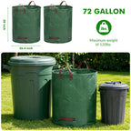 Gixmuoiy Reusable Yard Waste Bags, 72 Gallon Lawn and Leaf Bags 3-Pack, Collapsible Heavy-Duty Garden Bags, Stand-Up Yard Waste Container for Leaves, Grass Clippings and Lawn Debris
