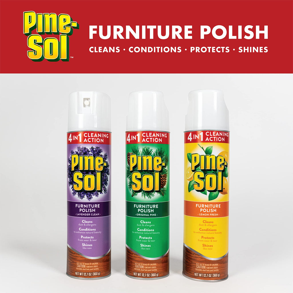 Pine-Sol Furniture Polish | Wood Furniture Polish Spray | Wood Polish Spray for Your Furniture Gives You A Powerful Clean You Can Trust | 12.7 Ounces, Fresh Lavender Scent - Pack of 6