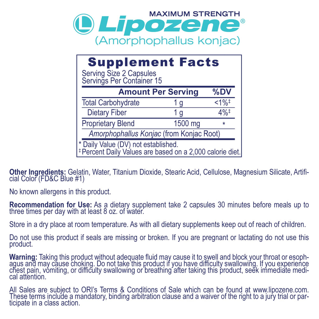 Lipozene Diet Pills - Weight Loss Supplement - 4 Bottles of 30 Capsules Each, a Total of 120 Capsules!