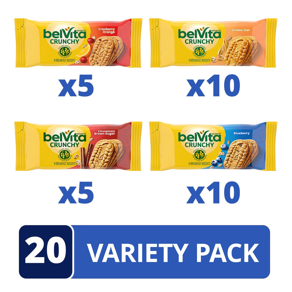 belVita Breakfast Bars Biscuits Variety Pack, 4 Flavors, 30 Packs