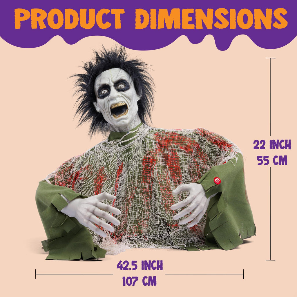 JOYIN Halloween Outdoor Decoration Zombie Groundbreaker, Animatronics Zombie Props Halloween Outside Decor, Animated Groundbreaker with Sound & Glowing Eyes for Graveyard Lawn Yard Haunted House Decor