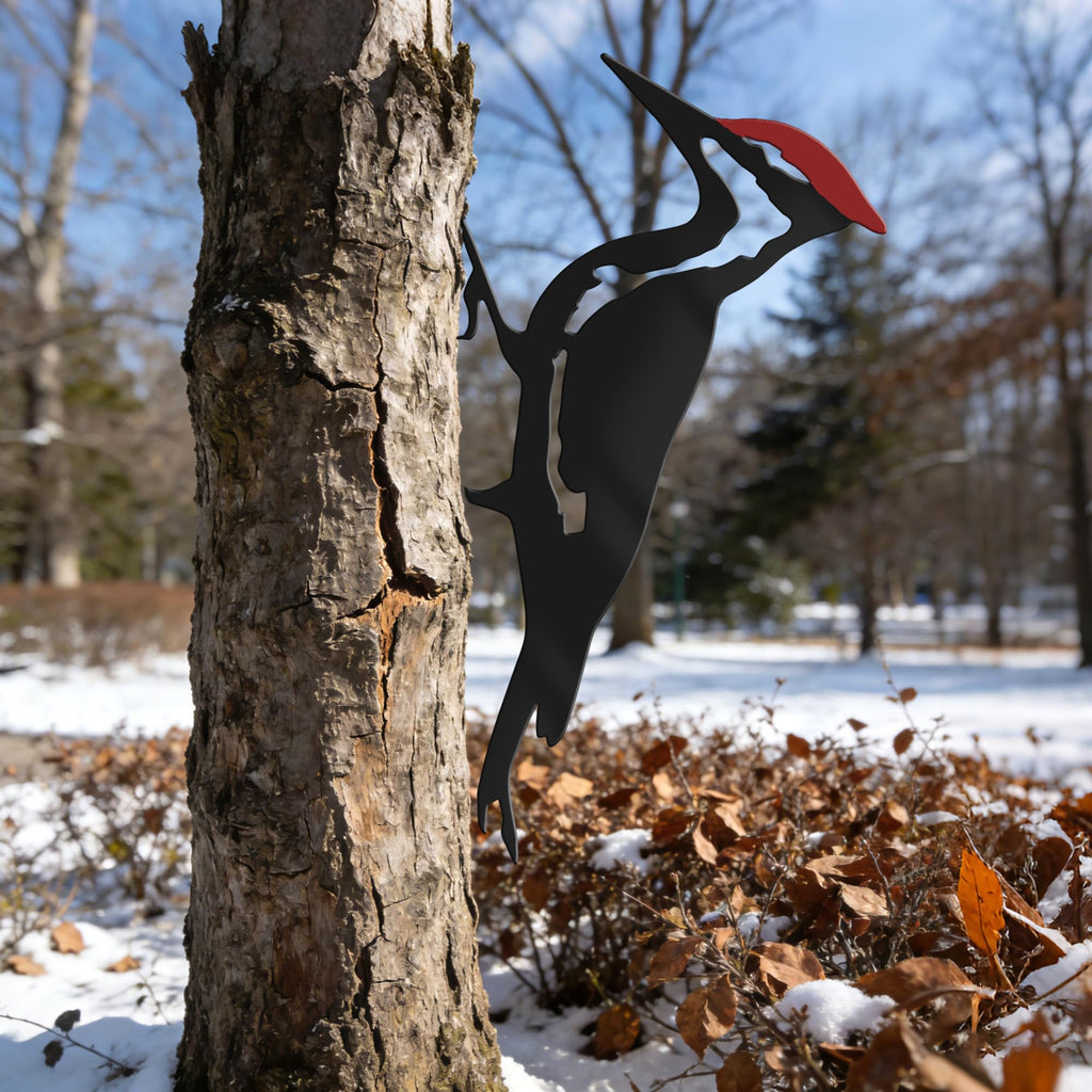 JEWLOVE Woodpecker Metal Yard Decor, Red Head Bird Garden Art