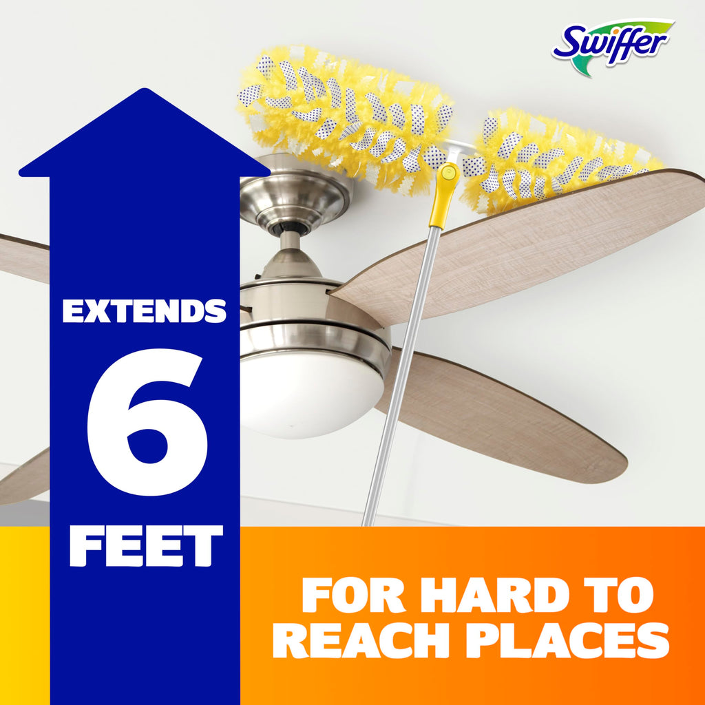 Swiffer Duster Kit with 6 ft Super Extendable Handle, Heavy Duty Starter Kit with 8 Refills, Lemon Scent