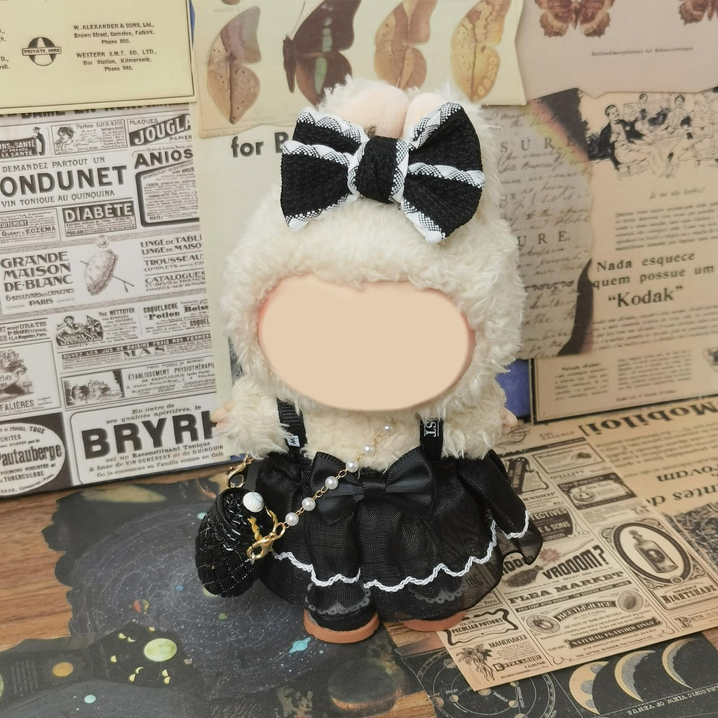 Clothes Compatible with LABUBU Doll – 4PCS Black Classic Dress Set, 17cm Doll Clothes Designer Outfit for Balletcore Elegance Theme, Chic Stylish Accessories for Labubu, No Doll (Black Swan Belle)