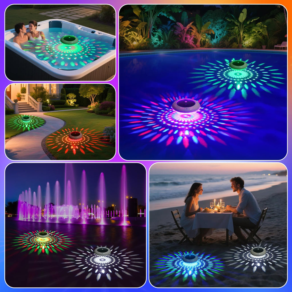 Cootway Floating Pool Lights w/Remote, 6.5 Inch RGB Solar Pool Lights That Float with 9 Dynamic Lighting, IP68 Waterproof Pool Floating Light, Hangable Solar Floating Light for Pools Party Garden(4)