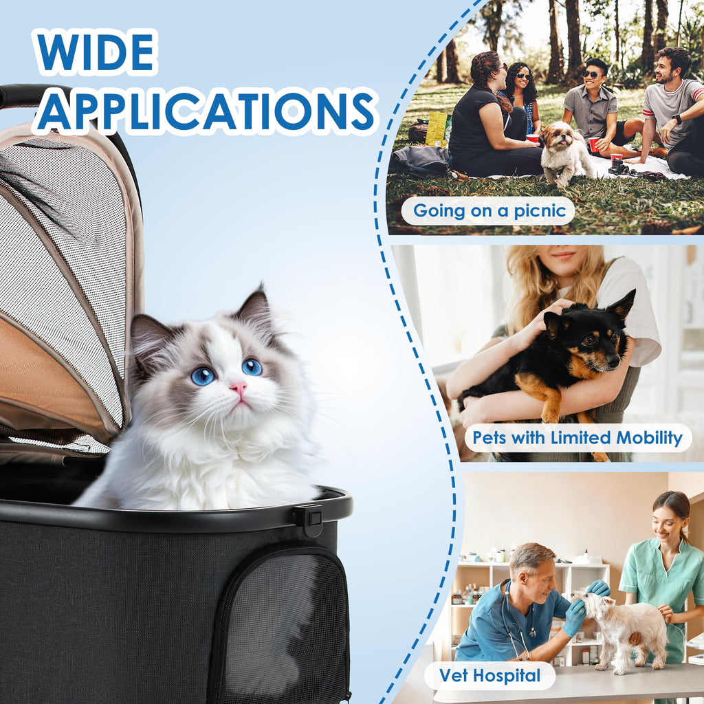 KAVELLIN Pet Stroller for Small Medium Dogs Cats Up to 50lbs, Dog Stroller with Removable Carrier, One Click Folding Cat Strollers, All-Terrain 4 Wheels Pet Strollers, Beige