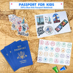 XIISVINT 30 Pcs Blank Passport Notebook Blue Passport Book Fake Passport Travel Journal Sticker Collection Book for Kids School Projects World Travel Pretend Activity Party Favors, 5.51x3.9 Inch