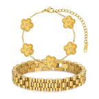 YOQ Stackable Four Leaf Clover Bracelets for Women, 18K Gold Plated Love Bangle Bracelets Set, 2 Pcs Charm Jewelry Gifts (Gold 2Pcs-W)