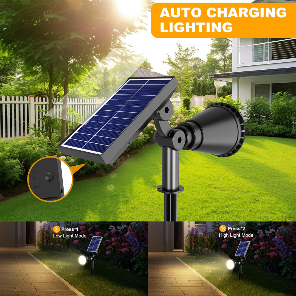 APOMAO Solar Spot Lights Outdoor, 36 LEDs Solar Landscape Lighting with 2200mAh, Outdoor Lights Auto On/Off 2-in-1 Wall or Ground Solar Powered for Yard Garden- 2 Pack (Warm White)