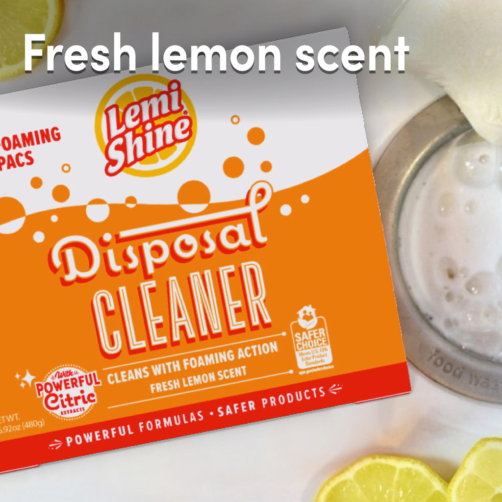 Lemi Shine Foaming Garbage Disposal Cleaner and Deodorizer - Citric Acid Cleaning Powder - Fresh Lemon Scent - 16.92 oz (16 Pack)