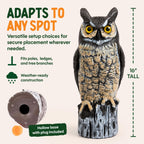 Dalen Lifelike Great Horned Owl Decoy Bird Repellent - 16in Hand-Painted Scarecrow for Gardens & Rooftops, Owl Bird Deterrent, Fixed-Head Design, Fill Base with Sand/Gravel Only - Multicolor