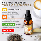 (2 Pack) Organic Vitamin D3 K2 Drops with MCT Oil Omega 3, 5000 IU, Maximum Strength Vitamin D Liquid, No Fillers, Non-GMO Liquid D3 for Faster Absorption, Immune Support (Cappuccino Flavor, 2 Fl Oz)
