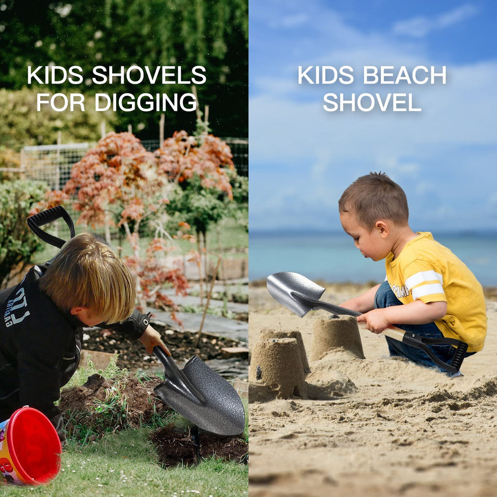 KOLEIYA Small Short Handle Shovel - 28 Inches Overall Length - Kids Metal Sand Shovel for Digging and Gardening - Metal + Wooden