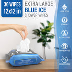 Pure Active XXL Body Wipes for Face and Body, Deodorizing Men's Shower Wipes for Camping, Travel, and After Workout, 12x12 Blue Ice Scented 30 Pack