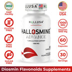Hallusa Natural Hallosmine Advance 1000mg Diosmin Circulation & Vein Support Supplement, Vascular Health, Visible Veins, Spider Veins, Blood Flow, Swelling & Heavy Legs 60 Count (60 Capsules)