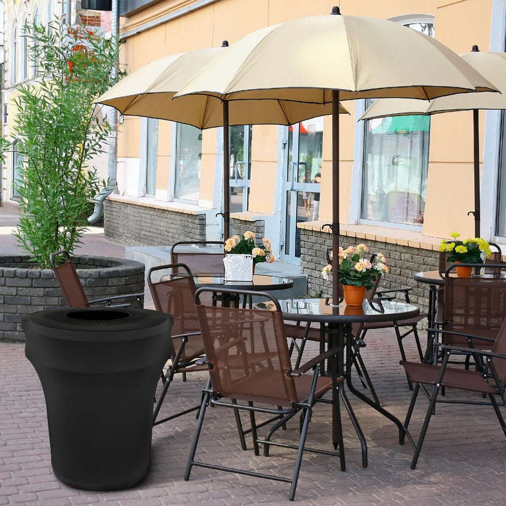 BSTKEY 55 Gallon Stretch Spandex Trash Can Cover, 4 Pack Outdoor Fitted Waste Container Cover Round Garbage Can Covers for Wedding Party Commercial Fundraiser Decor, Without Trash Can (Black)