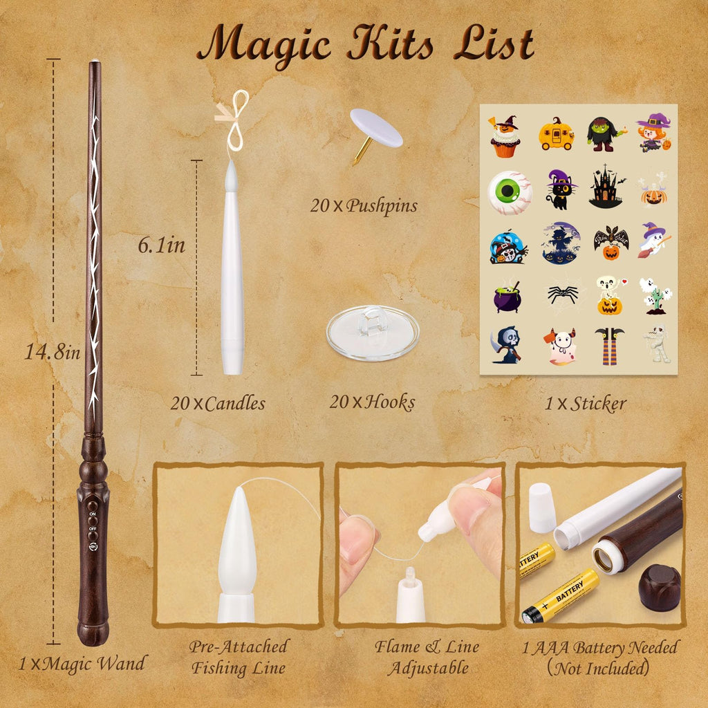 Palmatte 20P Floating Candles with Wand Timer Halloween Decorations Indoor