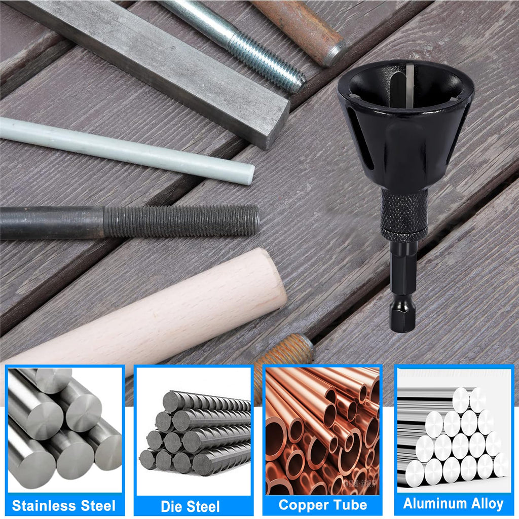 DKIBBITH Carbide Deburring Tool, Chamfer External Edges of Threaded Rod Bolt Pipe, Remove Burrs for Copper Metal 3D Printing Resin PVC Parts, Burr Removal for 3/16"-1" Diameter (5-25mm), Hex Shank