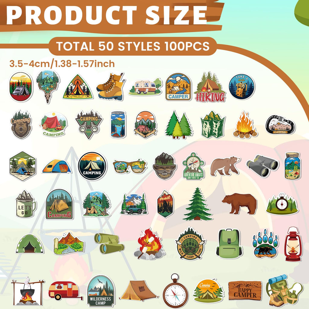 Cunno 100 Pcs Camping Pins Funny Outdoors Camp Adventure Brooch Pins Lapel Pin for Camping Adventure Birthday Party Decorations Gift Hat Jacket Clothes Backpacks Decor Accessories