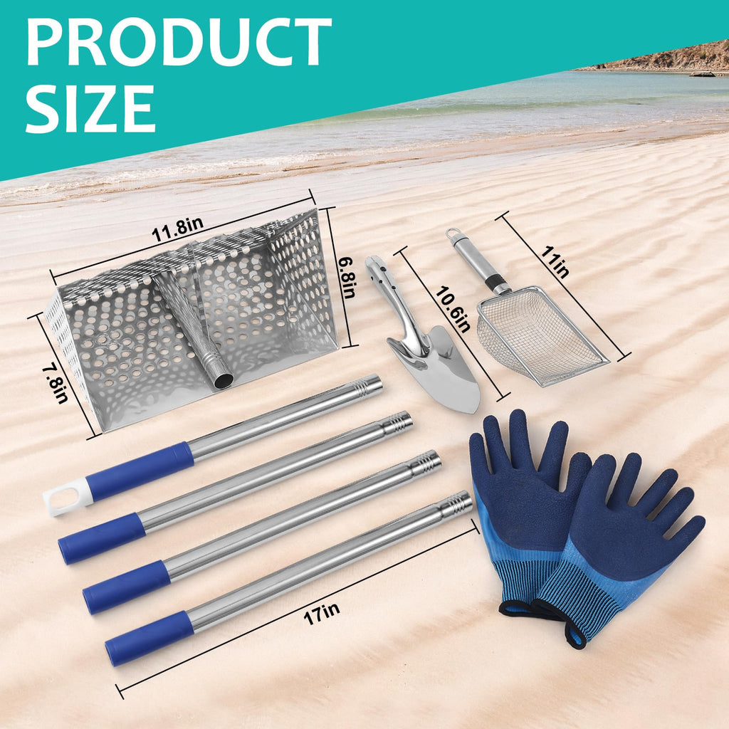 Sand Flea Rake, 65 Inches Long Handle, Stainless Steel Shark Tooth Sifter