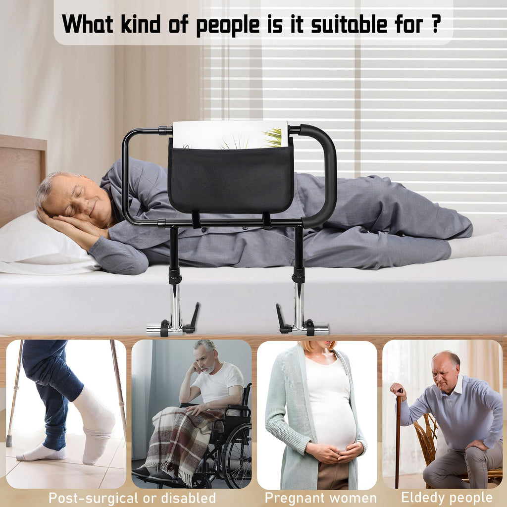 BQKOZFN Bed Rails for Elderly Seniors, Height Adjustable Home Bed Rail Assist Bar with Storage Pocket, Support Up to 330lbs