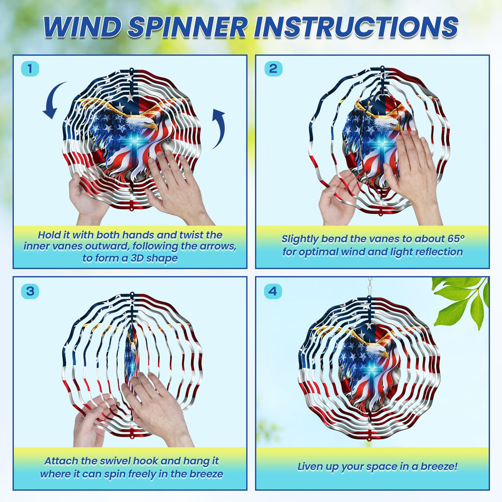 FLAGWIX American Eagle Christmas Wind Spinner, 12 in Stainless Steel