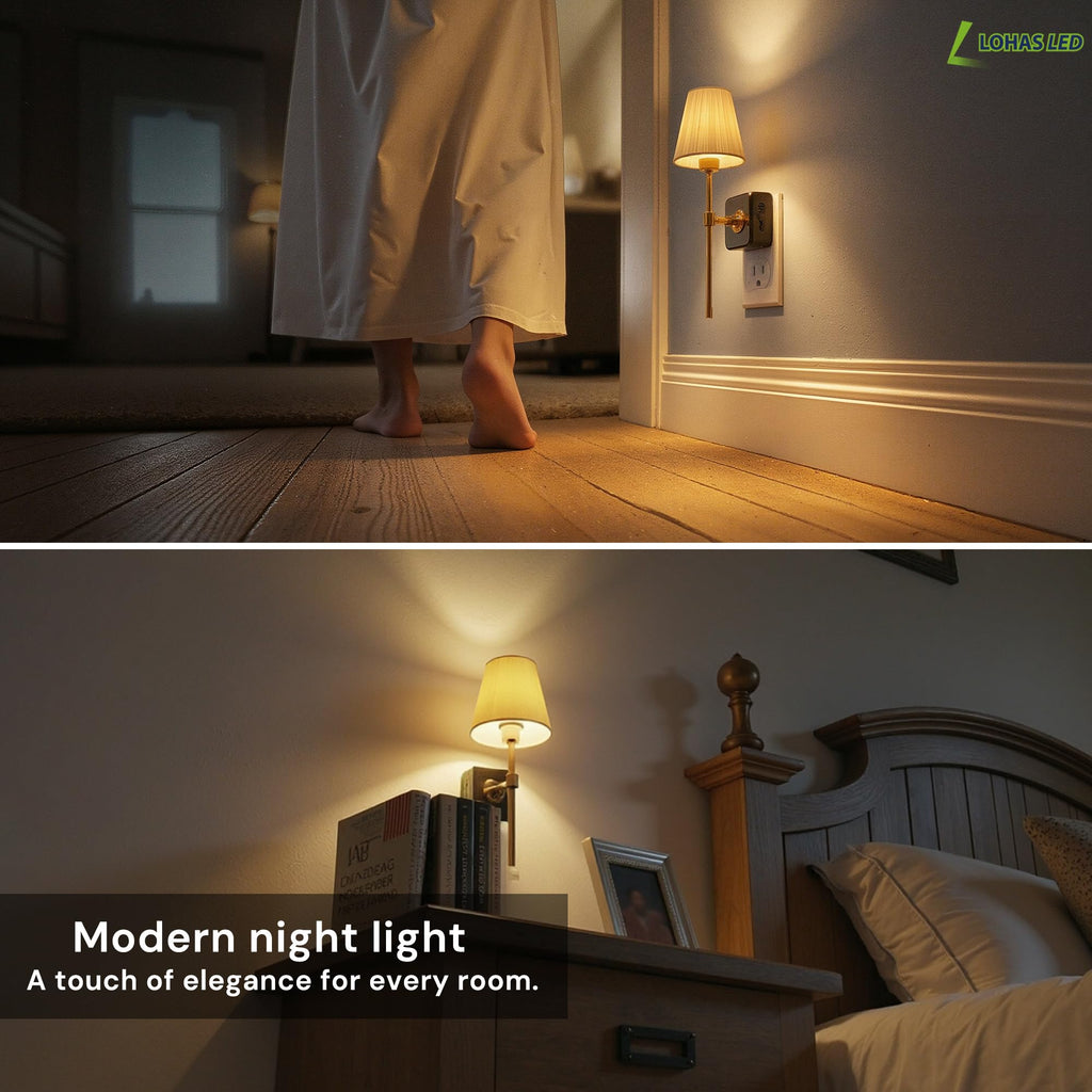 L LOHAS LED Night Lights Plug into Wall, 2 Pack Pleated Fabric Cover Night Light, Dusk to Dawn Sensor Vintage Nightlight, 0-100LM Dimmable, for Bedroom Living Room Hallway
