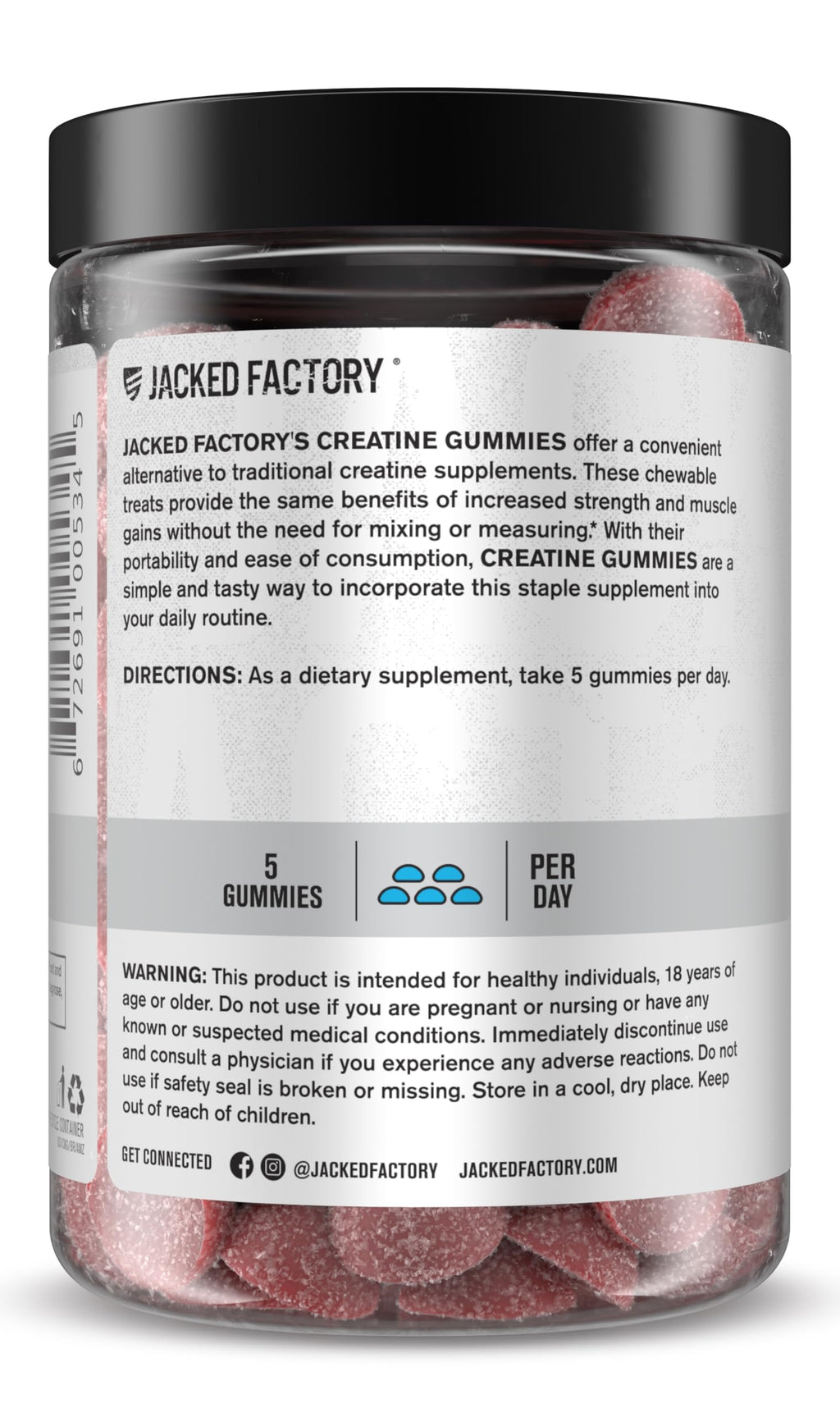 Jacked Factory Creatine Gummies 5g Daily Dose (1g per Gummy) - Creatine Gummy for Men and Women, Vegan-Friendly, Travel-Friendly, Third-Party Tested - 150 Gummies, Blue Raspberry
