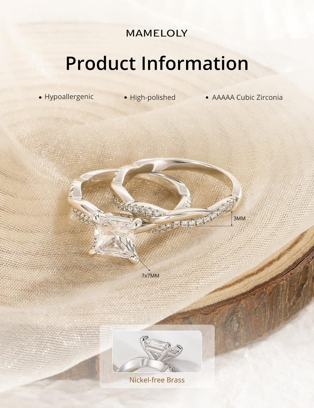 Mameloly 2ct Wedding Band for Women Princess Cut Bridal Ring Sets Cubic Zirconia Promise Engagement Rings Twisting Infinity Pave Set Size 7