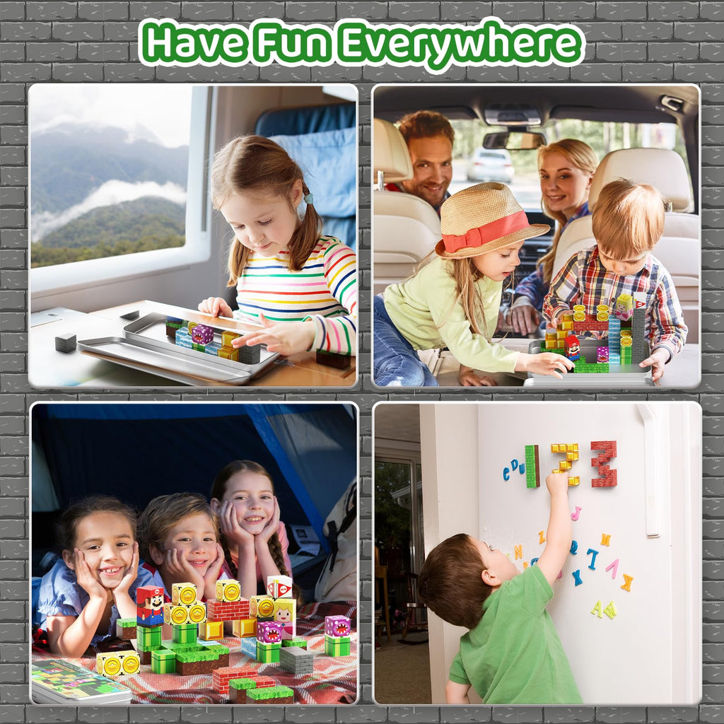 hunloot Magnetic Building Blocks Travel Toys for Kids Ages 4-8, Toddler Magnetic Cubes STEM Learning Set with Iron Storage Box – Portable Construction Toys for Boys Girls 3-5