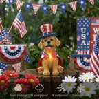 TERESA'S COLLECTIONS 4th of July Puppy Decorations with Solar Light, Memorial Day Resin Garden Dog Figurine for Home, Patriotic Independence Day USA 250th Anniversary Outdoor Yard Porch Gift Decor 8"