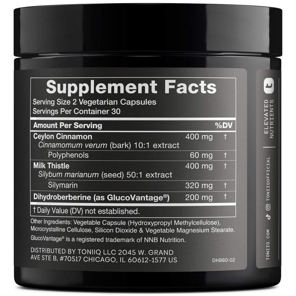 Toniiq Dihydroberberine Supplement - Ultra High Potency 1,000mg Formula with GlucoVantage, 10:1 Ceylon Cinnamon & 50:1 Milk Thistle - Third-Party Lab Tested