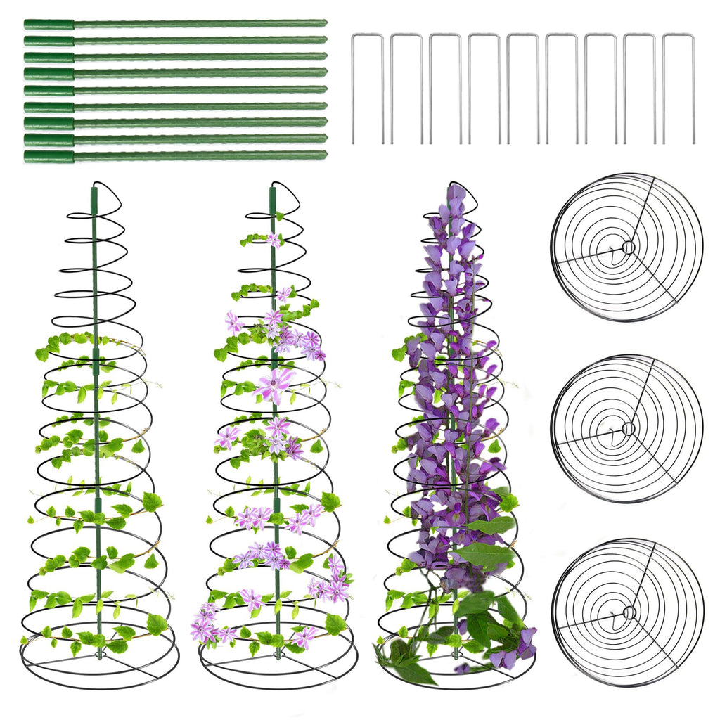 3 Pack 53.6" Spiral Plant Support Stakes, Adjustable Metal Pea Trellis for Climbing Plants, Garden Support Rings with 9 Extension Rods & 9 Ground Stakes for Potted Plants, Vegetables, Flowers,Peas