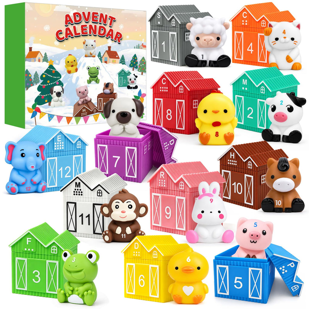 Advent Calendar 2026 Animals Toys for Toddler Baby 1-3 Christmas Finger Puppets 12 Box House and Animals Montessori Educational Preschool for Boys and Girls Gifts