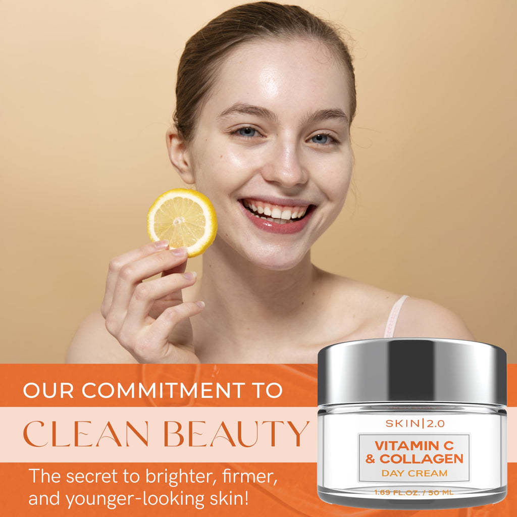 Skin 2.0 Vitamin C & Collagen Face Moisturizer – Hydrating Anti Aging Cream for Smooth & Radiant Skin, Firms & Revives Dull Complexion – Dermatologist Tested, Korean Skin Care, Clean Beauty – 2 Pack