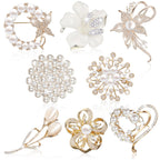 Ecally 8 Pcs Brooches and Pins for Women, Flower Crystal Pearl,Groovy