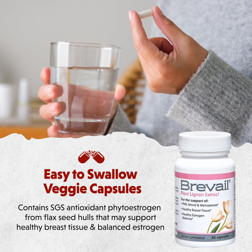 Barlean's Brevail Plant Lignan Extract Supplements, Women's Breast Health Supplement Capsules for Healthy Estrogen Balance, Vegan and Non-GMO, 30 Count