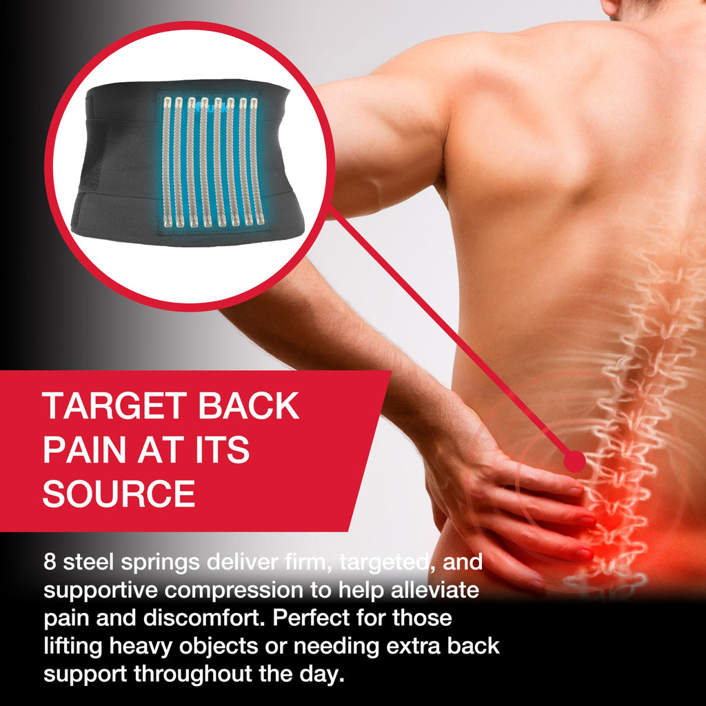 MUELLER Sports Medicine Adjustable Back Brace, Ideal for Upper and Lower Back Pain, Relief & Support for Men and Women, Strains, Sciatica, Scoliosis, Black, One Size