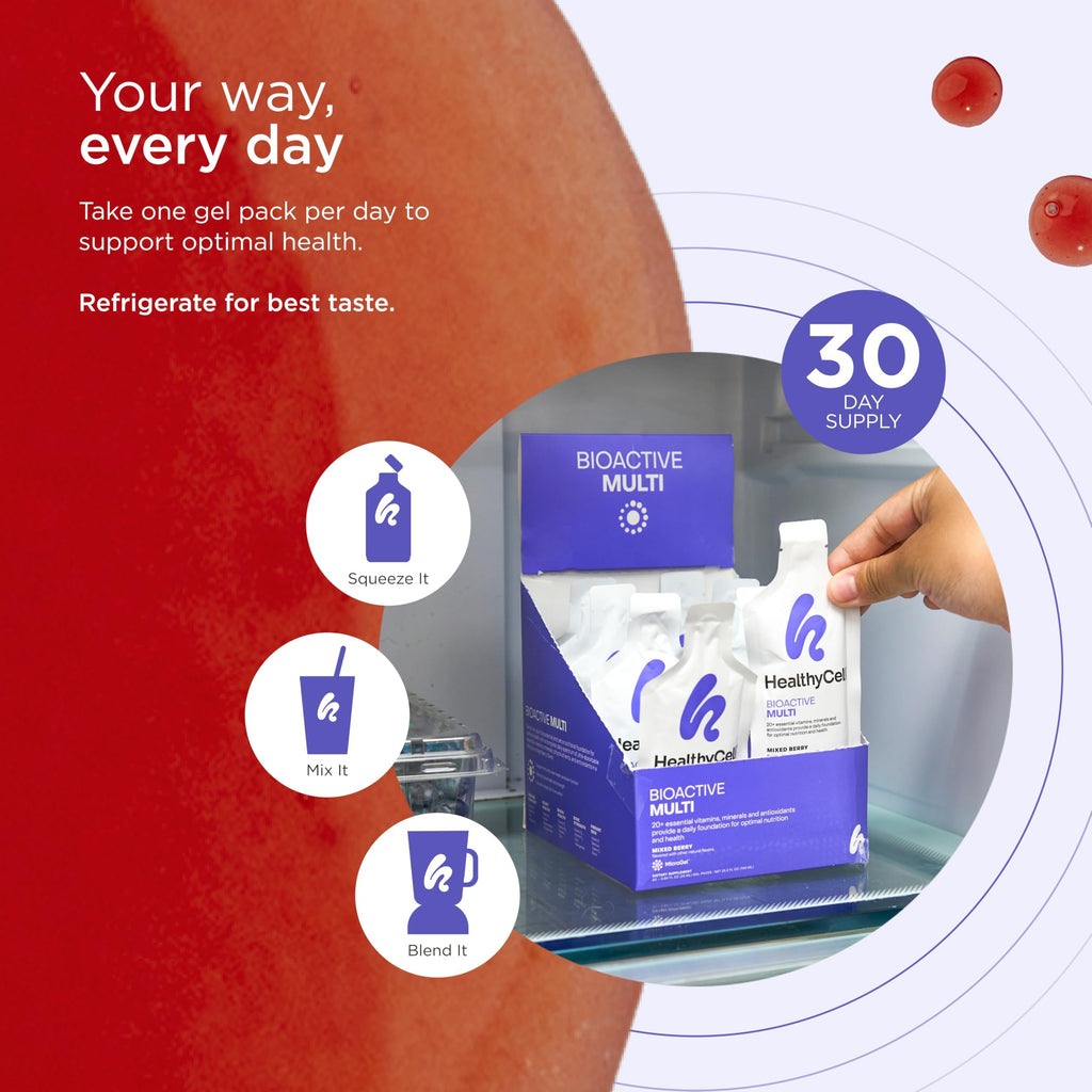 Healthycell Bioactive Daily Liquid Multivitamin for Men & Women – 20+ Essential Vitamins, Minerals & Antioxidants for Brain, Heart, Immunity, Energy, Skin & Hair Support - 30 Gel Packs