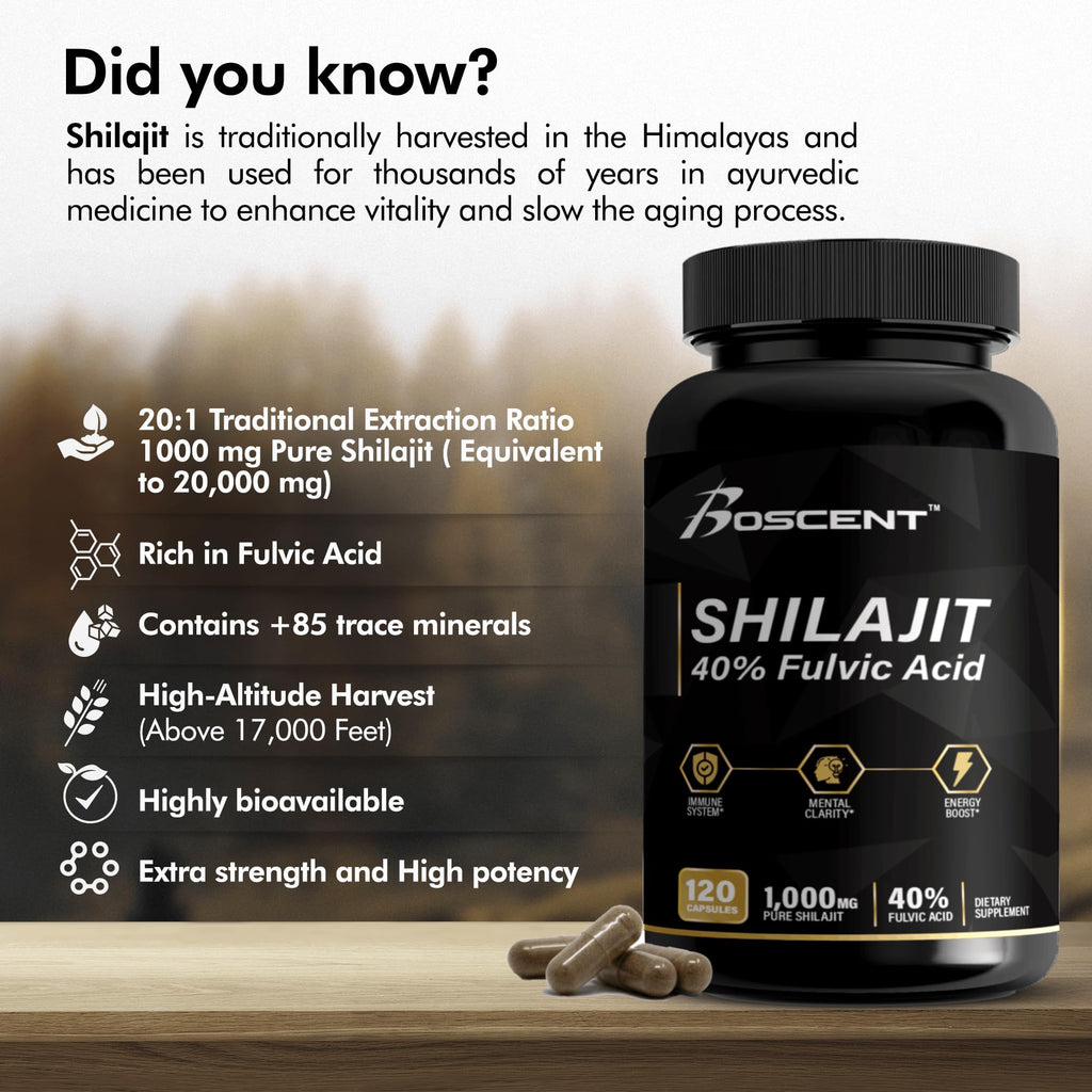 Shilajit Capsules 20,000mg – Pure Himalayan Shilajit for Men & Women – Same as Resin - Fulvic Acid Supplement with 85+ Trace Minerals – High Potency Natural Energy – 120 Vegan Capsules