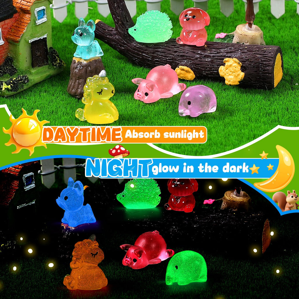 LOVEXIRAN 200PCS Luminous Mini Resin Animals, Small Animal Figures to Hide
