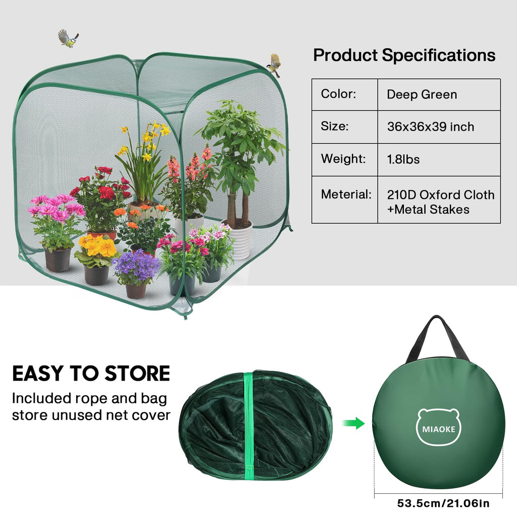 Pop Up Mesh Plant Cover, 35x35x38'' Garden Netting for Insect Protection