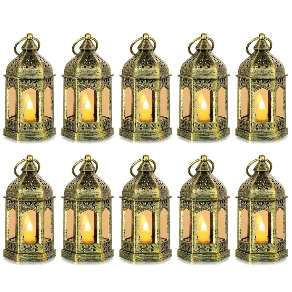 Hewory 10PCS Gold Mini Lanterns for Party Decoration, Flickering LED Candle