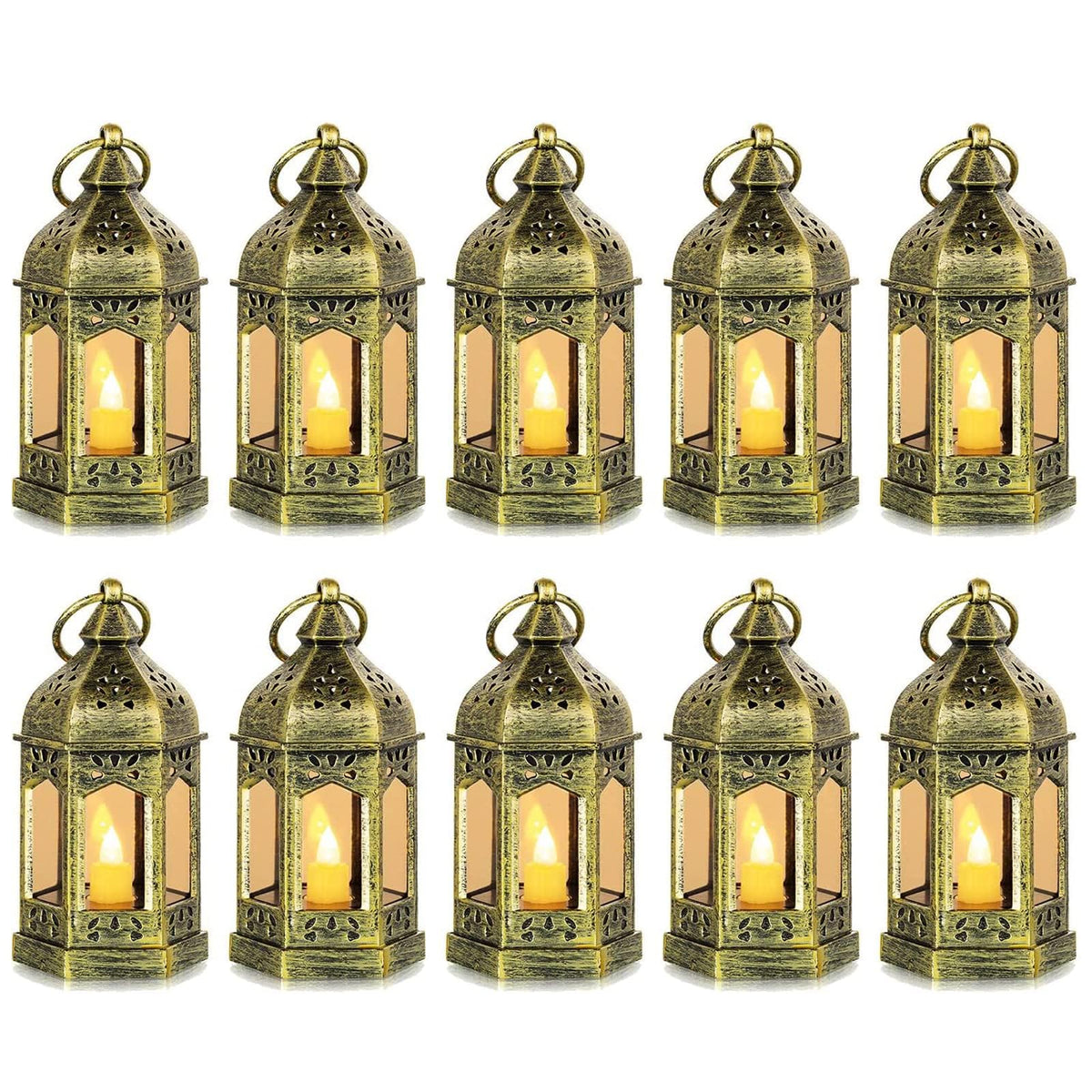 Hewory 10PCS Gold Mini Lanterns for Party Decoration, Flickering LED Candle
