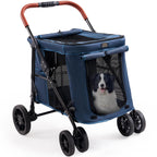 CANINE CANYON Scout Pet Stroller, Heavy Duty Dog Stroller for Large/Medium Dogs, Foldable Pet Stroller for 2 Small Dogs with All-Terrain Wheels, Storage Pocket & Cup Holder, 55 lbs Capacity, Navy Blue