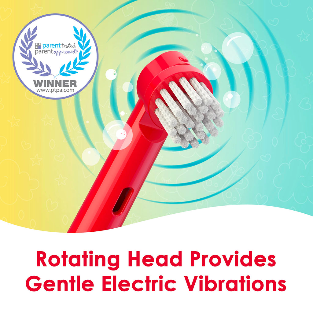 Brusheez Kids’ Electric Toothbrush Set - Safe & Effective for Ages 3+ - Parent Tested & Approved with Gentle Bristles, 2 Brush Heads, Rinse Cup, 2-Minute Timer, & Storage Base (Pepper the Dino)