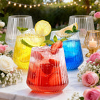 BESTSTAR 36 Pcs 12oz Plastic Clear Ribbed Wine Glasses,Origami Ripple Glass