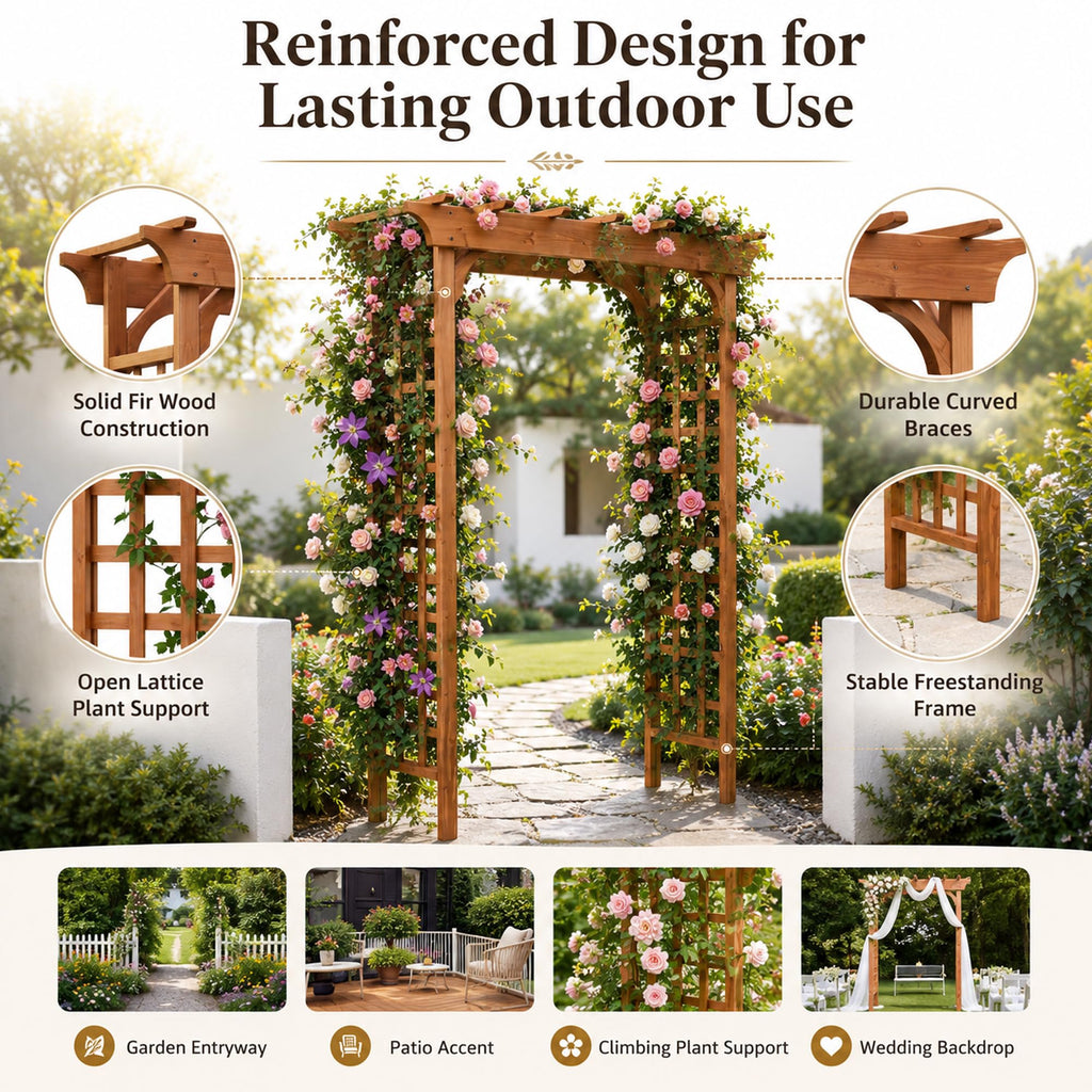 ScienGarden Solid Fir Wood Garden Arch Trellis for Climbing Plants Outdoor