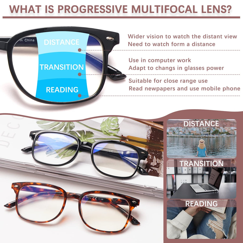 STASTEND Progressive Multifocal Anti Blue Light Reading Glasses for Women and Men Fashion Eyeglasses Frame (3 Mix C1, 2.00, multiplier_x)